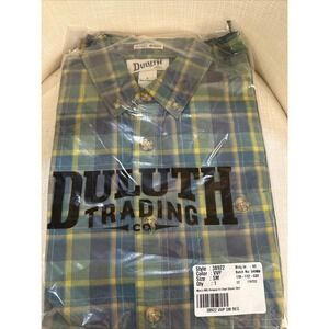 Duluth Short Sleeve Shirt Mens Small BBQ Relaxed Fit‎ Blue Green Plaid Untucked